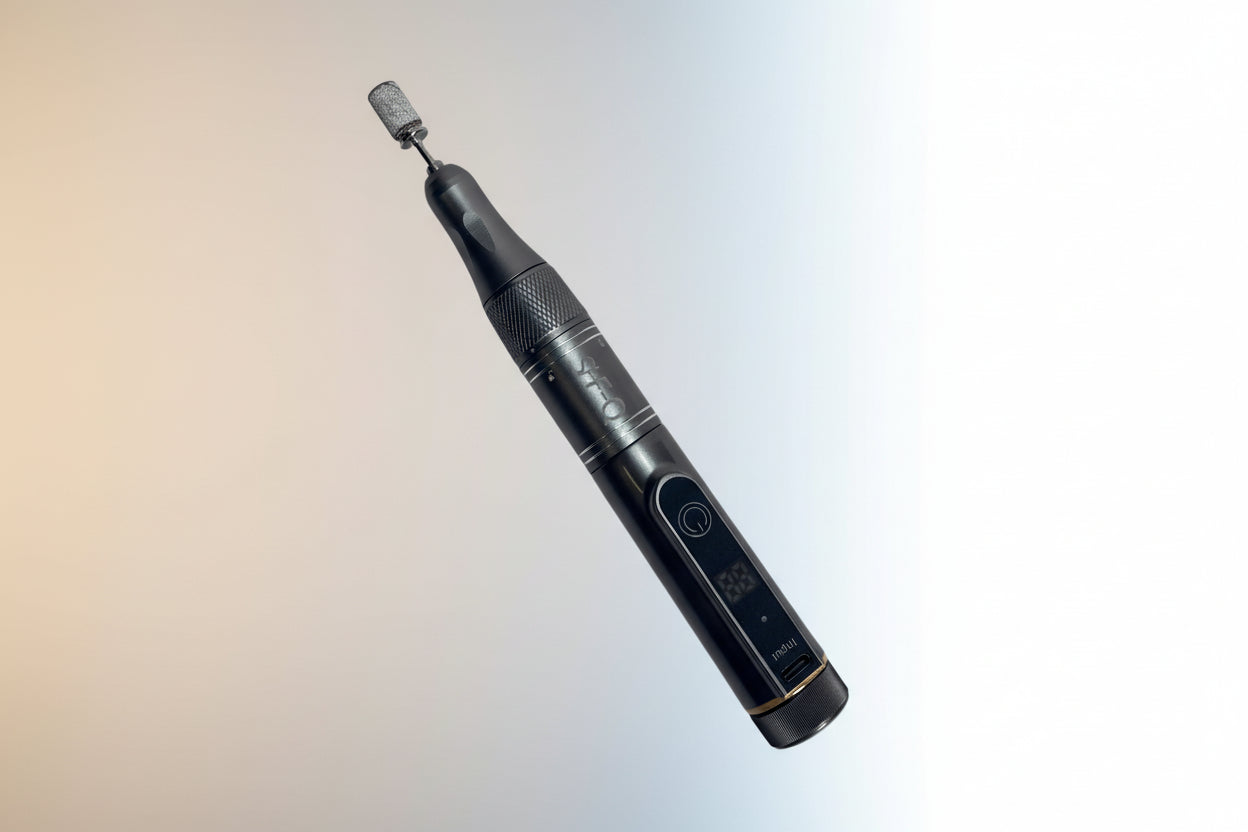 Black electronic device on a light gray background