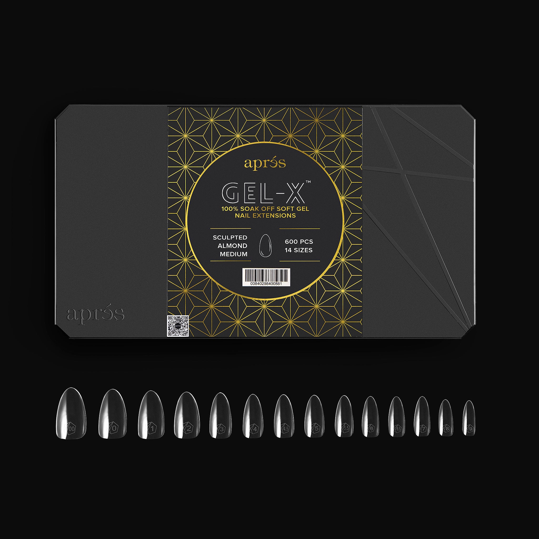 Aprés Gel-X® Sculpted Almond Tips | 600pc Professional Kit with 14 Sizes (00-9) for Seamless Manicures