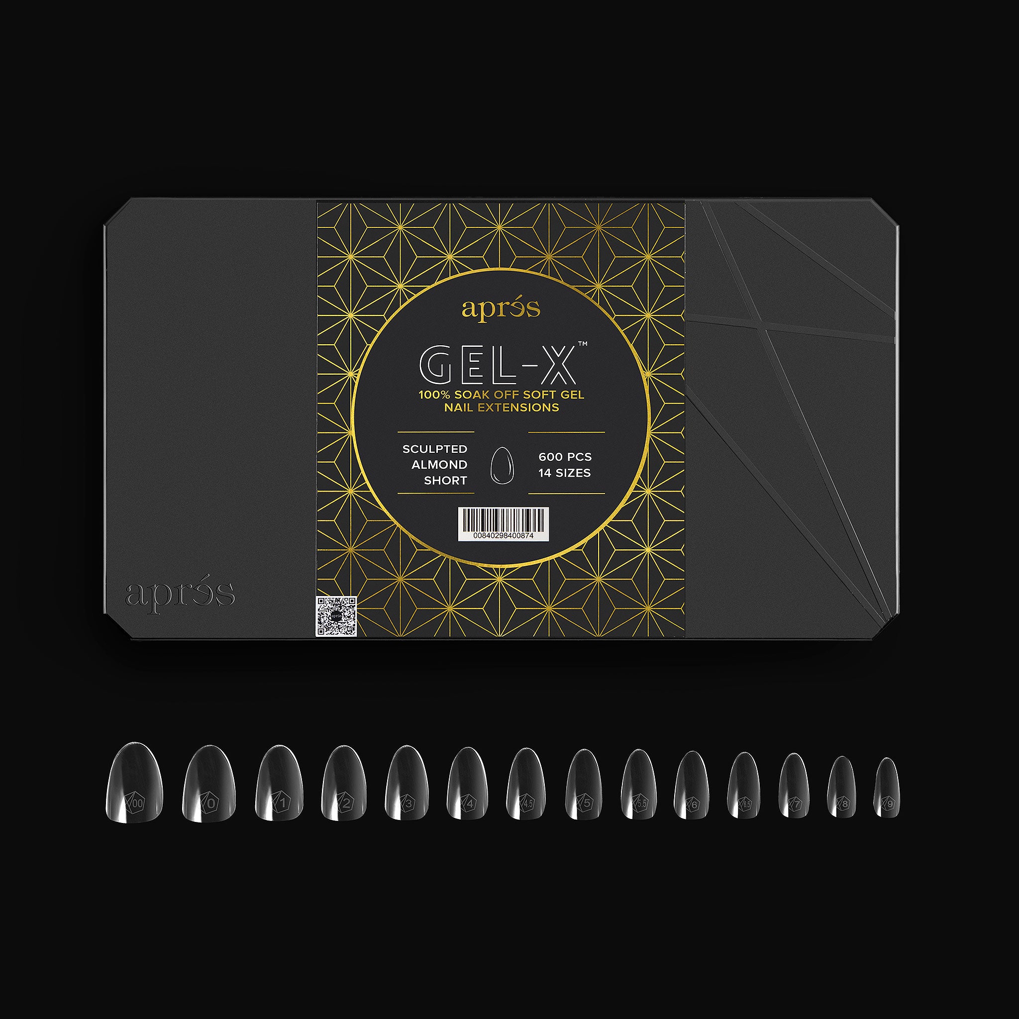 Aprés Gel-X® Sculpted Almond Tips | 600pc Professional Kit with 14 Sizes (00-9) for Seamless Manicures