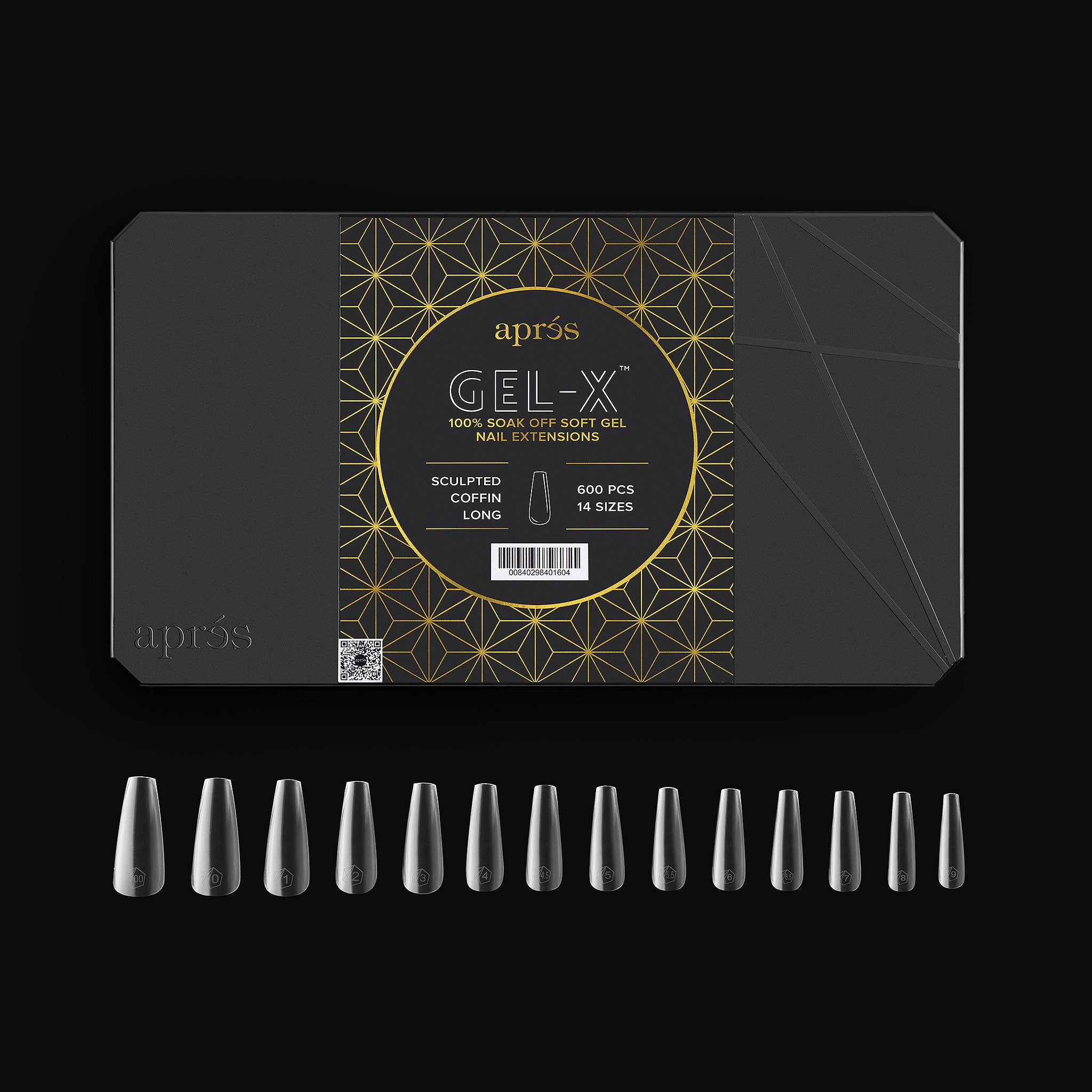 Aprés Gel-X® Sculpted Coffin Tips | 600pc Soft Gel Full-Cover Tips, 14 Sizes (00-9) for Structured Manicures