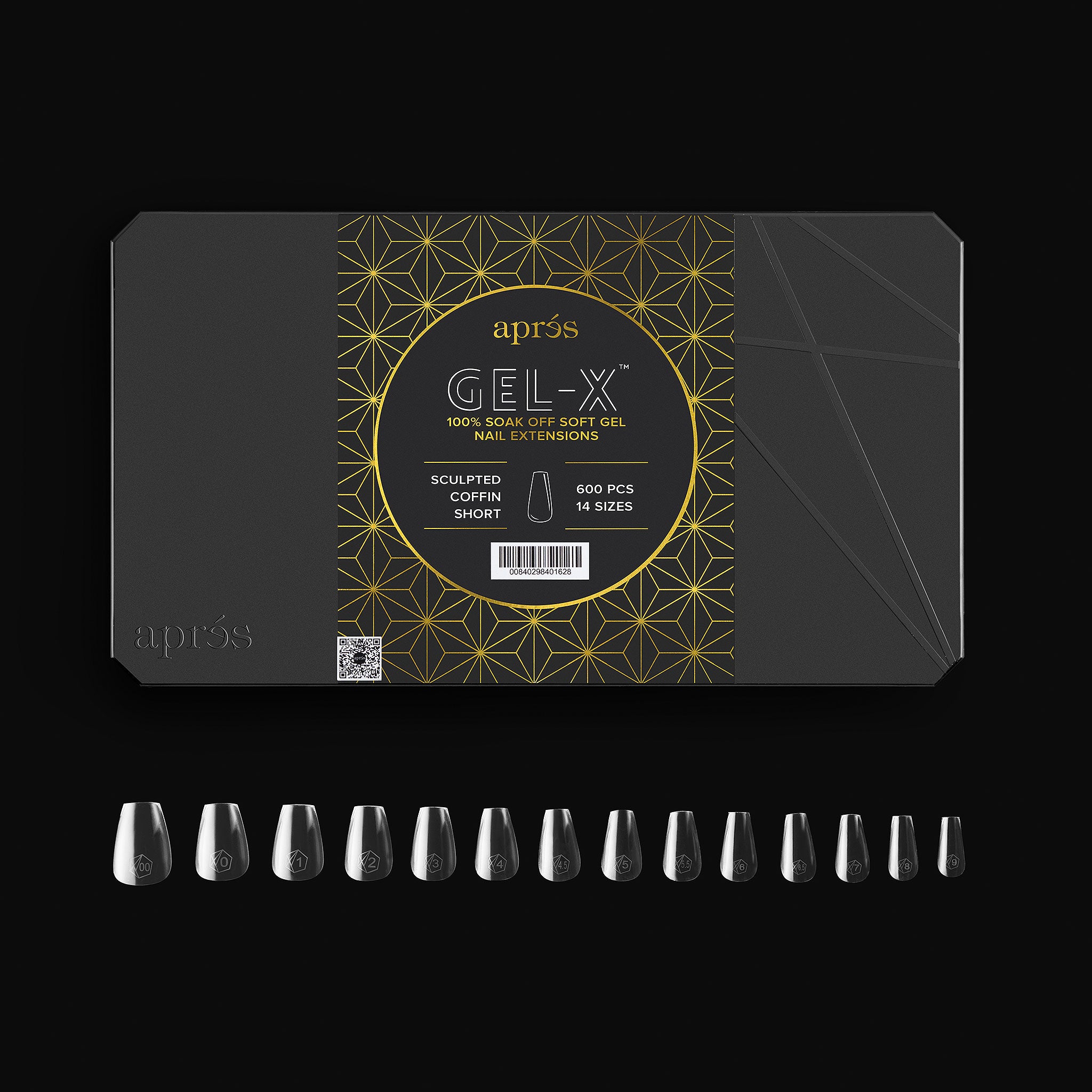 Aprés Gel-X® Sculpted Coffin Tips | 600pc Soft Gel Full-Cover Tips, 14 Sizes (00-9) for Structured Manicures