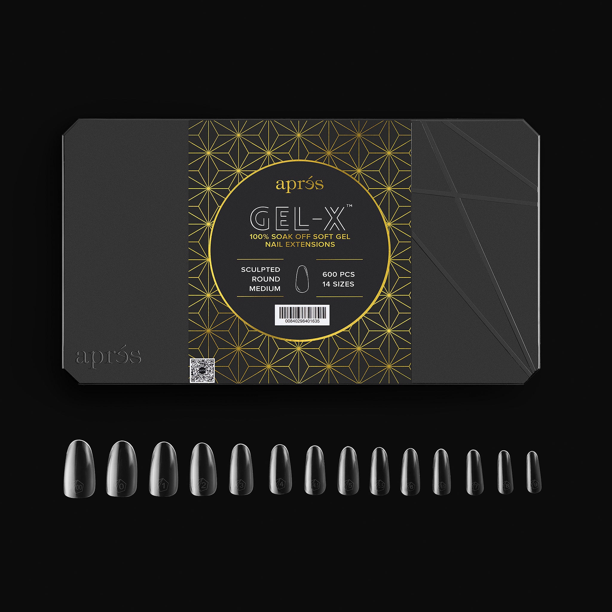 Aprés Gel-X® Sculpted Round Tips | 600pc Soft Gel Full-Cover Tips, 14 Sizes (00-9) for Structured Manicures