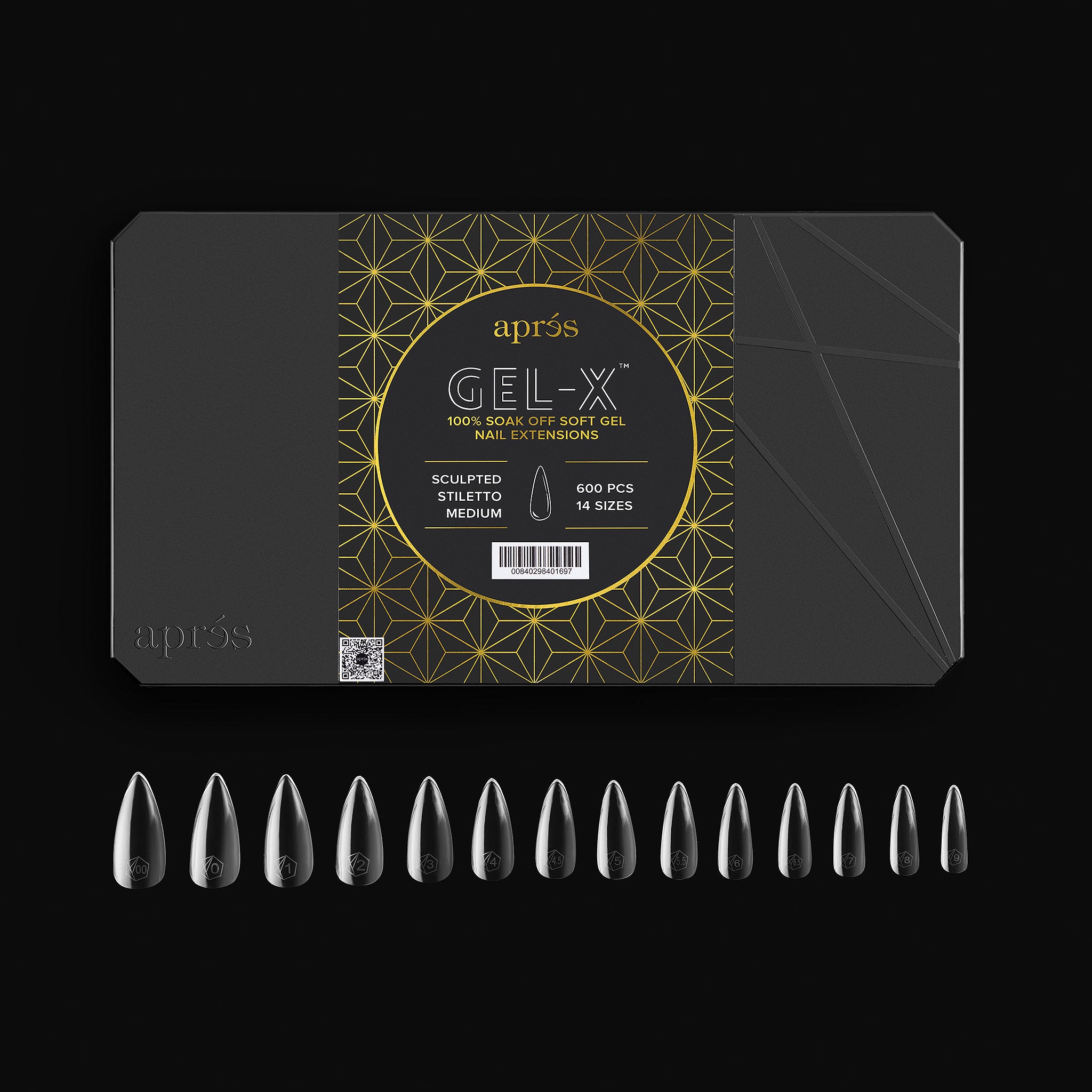 Aprés Gel-X® Sculpted Stiletto Tips | 600pc Dramatic Long Length, 14 Sizes (00-9) for Bold Manicures