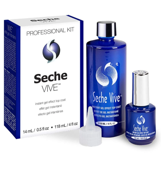 Seche Vive Professional Kit – Instant Gel Effect Top Coat for Nail Polish, Includes 4 oz Full Size & 0.5 oz Travel Refill, Fast Drying High Shine, No UV or LED Lamp Required