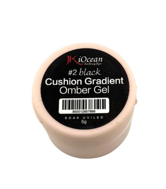 Jar of cushion gradient omber gel with black label on a white background