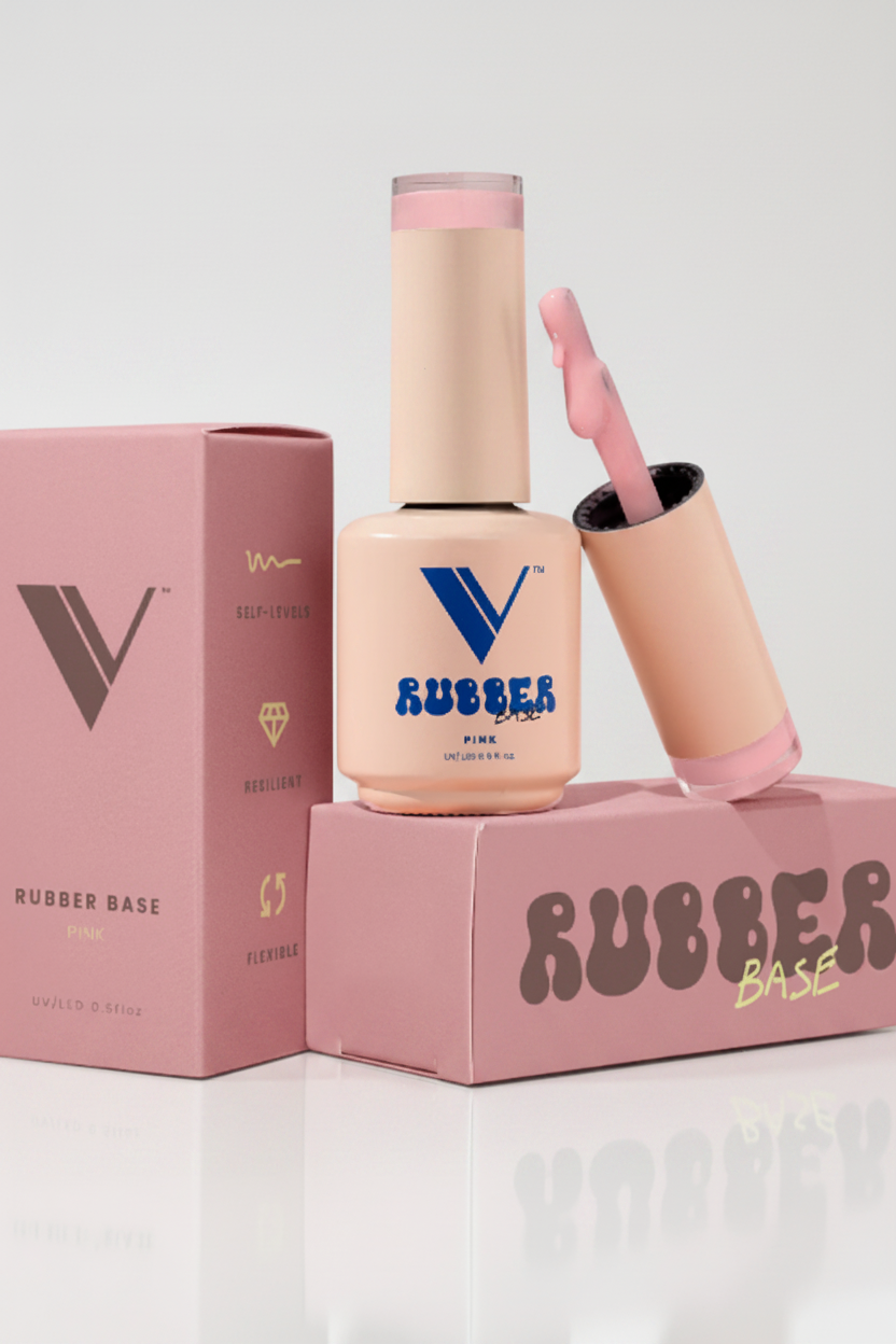 Vaneli nail polish bottle with pink applicator and packaging on a beige background